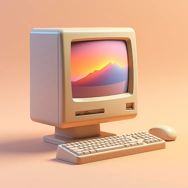 Retro desktop computer with keyboard and mouse